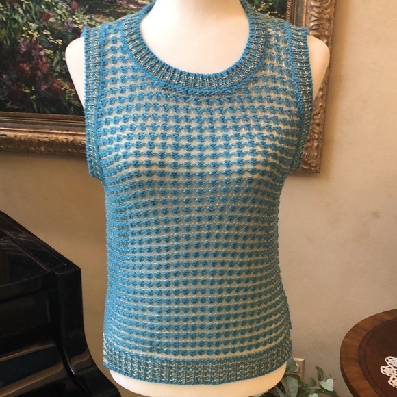 NWT ADORE Turquoise Silver Chain Link Crochet Layering Top Vest Women’s Small - Picture 6 of 16